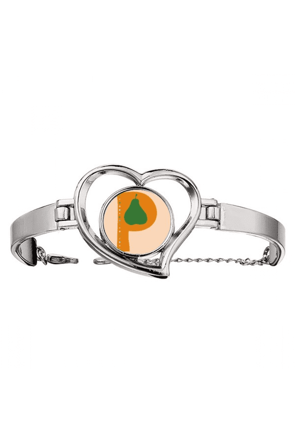 P Alphabet Pear Fruit Cute Pattern Bracelet Heart Jewelry Wire Bangle