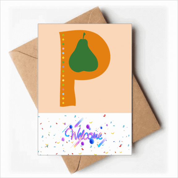 P Alphabet Pear Fruit Cute Pattern Welcome Back Greeting Cards Envelopes Blank