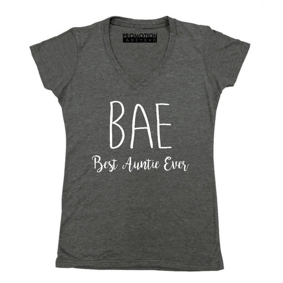 P&B BAE Best Auntie Ever Funny Women's V-neck, Heather Charcoal, M