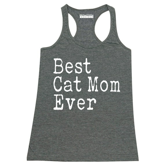 P&B Best Cat Mom Ever Funny Women's Tank Top, Heather Charcoal, L