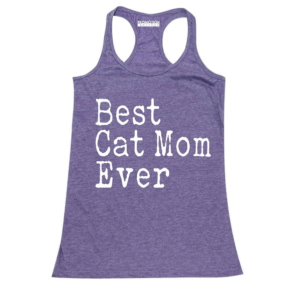 P&B Best Cat Mom Ever Funny Women's Tank Top, Heather Purple, L