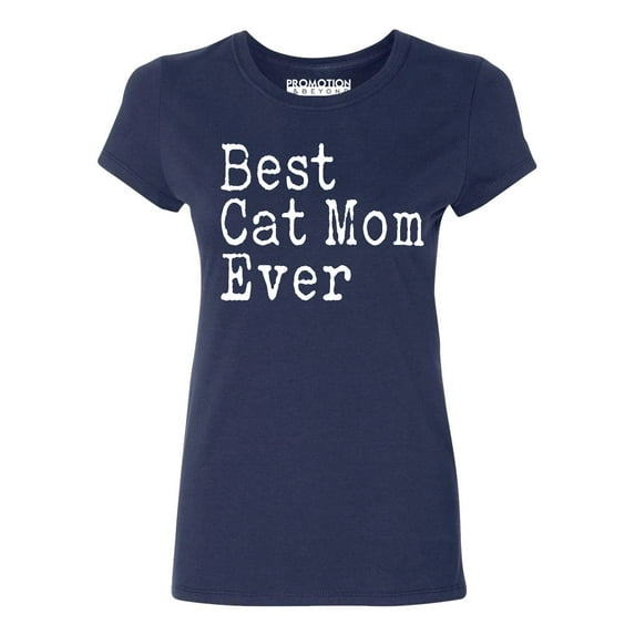 P&B Best Cat Mom Ever Women's T-shirt, Navy, 2XL