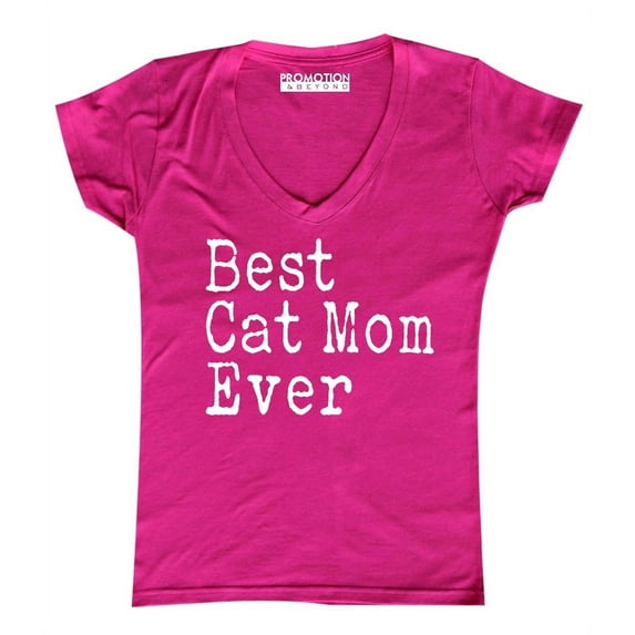 P&B Best Cat Mom Ever Women's V-neck, Pink, S