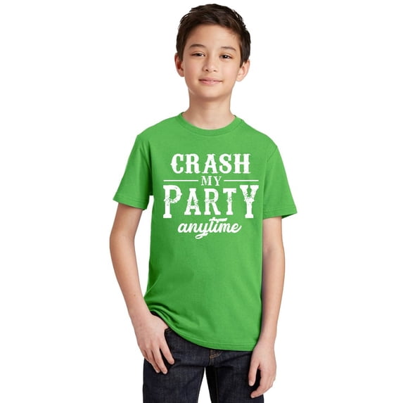 P&B Crash My Party Anytime Funny Youth T-shirt, Green, S