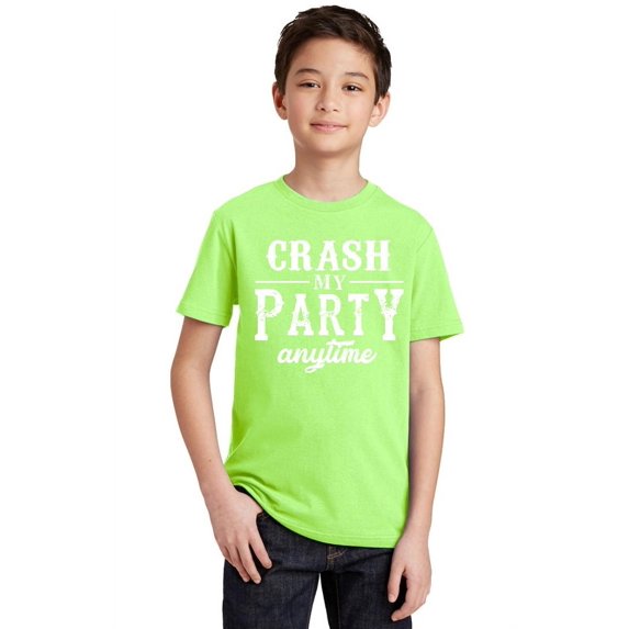 P&B Crash My Party Anytime Funny Youth T-shirt, Lime, XS