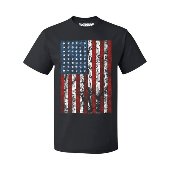 P&B Distressed USA Flag 4th of July Independence Day Men's T-shirt, Black, XL