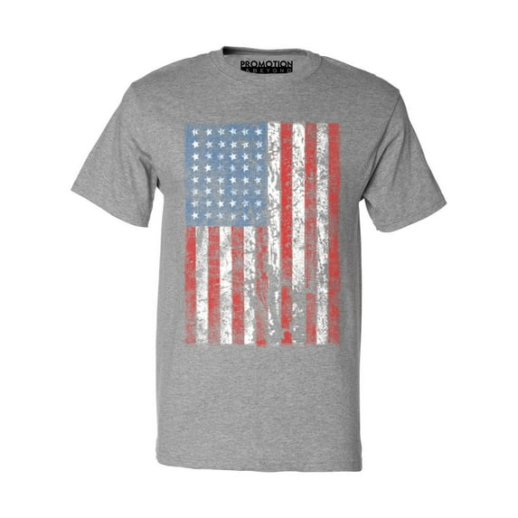 P&B Distressed USA Flag 4th of July Independence Day Men's T-shirt, Heather Gray, XL