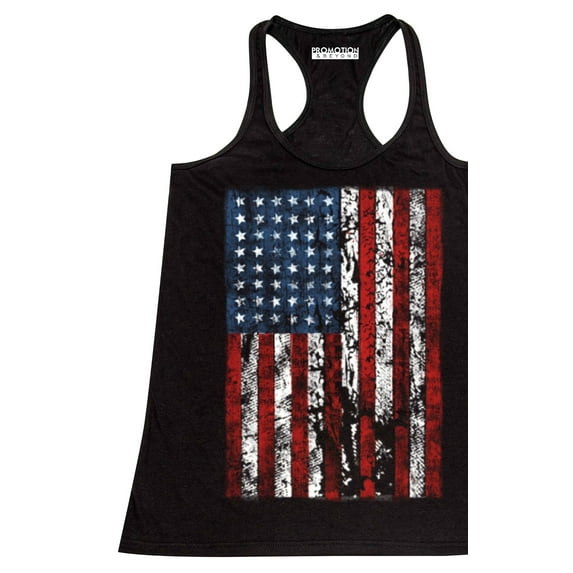 P&B Distressed USA Flag 4th of July Independence Day Women's Tank Top, Black, 2XL