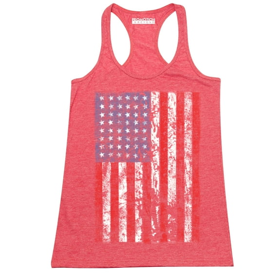 P&B Distressed USA Flag 4th of July Independence Day Women's Tank Top, Heather Red, L