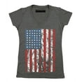thumbnail image 1 of P&B Distressed USA Flag 4th of July Independence Day Women's V-neck, Heather Charcoal, M, 1 of 2