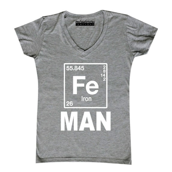 P&B Fe (Iron) Man Element Women's V-neck, Heather Gray, M