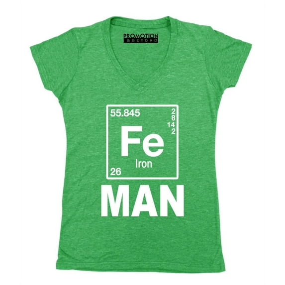 P&B Fe (Iron) Man Element Women's V-neck, Heather Green, M
