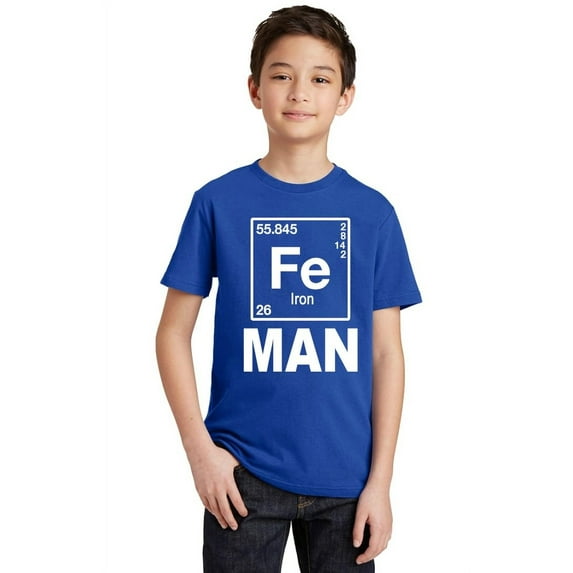 P&B Fe (Iron) Man Element Youth T-shirt, Royal, XS
