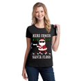 thumbnail image 1 of P&B Here Comes Santa Floss Ugly Christmas Sweater Women's T-shirt, 2XL, Black, 1 of 2