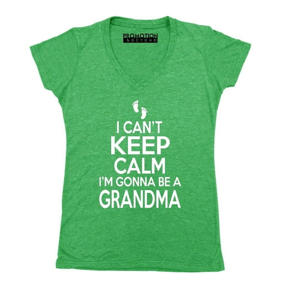 P&B I Cant Keep Calm I'm Gonna Be a GRANDMA Women's V-neck, Heather Green, S