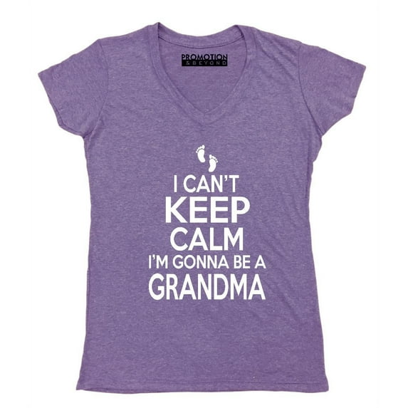 P&B I Cant Keep Calm I'm Gonna Be a GRANDMA Women's V-neck, Heather Purple, M