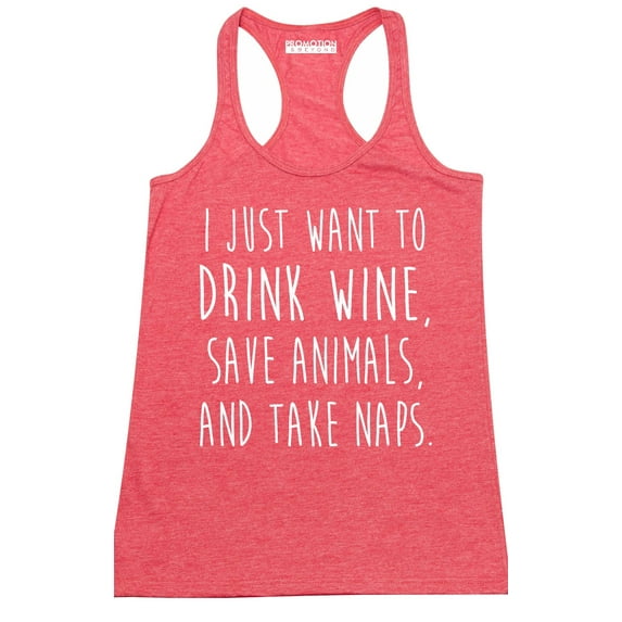 P&B I Just want to Drink Wine, Save Animals, & Take Naps Women's Tank Top, Heather Red, 2XL