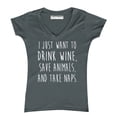 thumbnail image 1 of P&B I Just want to Drink Wine, Save Animals, & Take Naps Women's V-neck, Charcoal, S, 1 of 2
