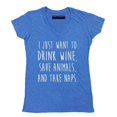 thumbnail image 1 of P&B I Just want to Drink Wine, Save Animals, & Take Naps Women's V-neck, Heather Royal, S, 1 of 2
