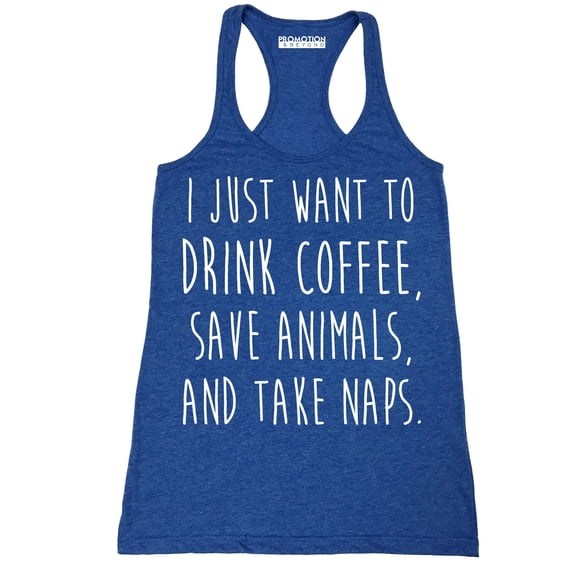 P&B I Just want to Drink Wine, Save Animals, & do Yoga Women's Tank Top, Heather Royal, XL