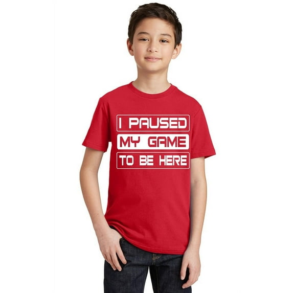 P&B I Paused My Game To Be Here Funny Gamer Youth T-shirt, Youth L, Red