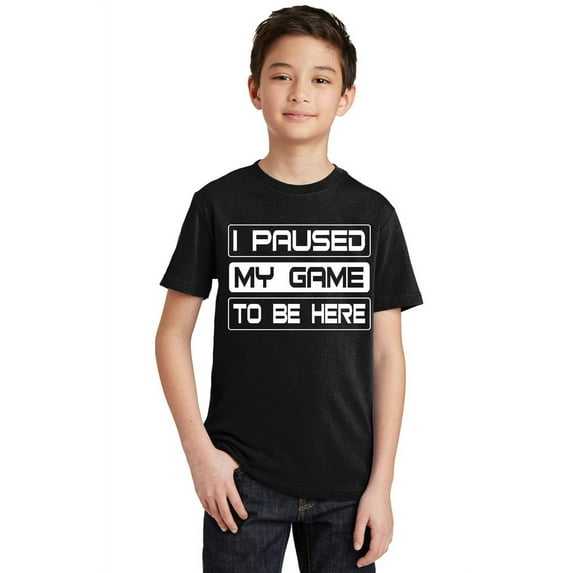 P&B I Paused My Game To Be Here Funny Gamer Youth T-shirt, Youth M, Black