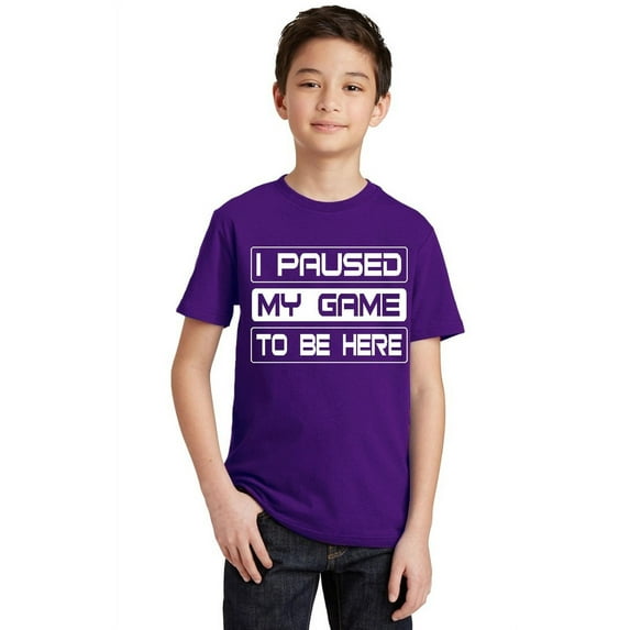 P&B I Paused My Game To Be Here Funny Gamer Youth T-shirt, Youth S, Purple