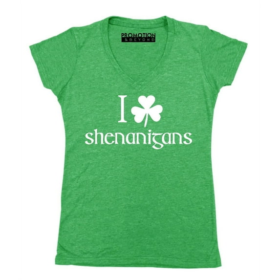 P&B I Shamrock Shenanigans, St Patrick's Day Women's V-neck, M, Heather Green