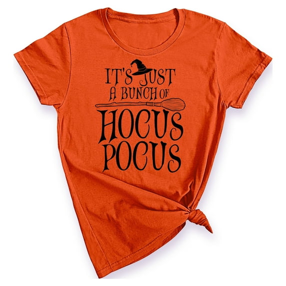 P&B It's Just A Bunch of Hocus Pocus Women's T-shirt, S, Orange | Halloween Costume Party Cosplay Accessory