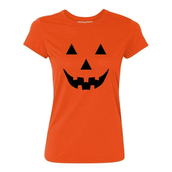 P&B Jack O Lantern Pumpkin Face Funny Halloween Women's T-shirt, 2XL, Orange