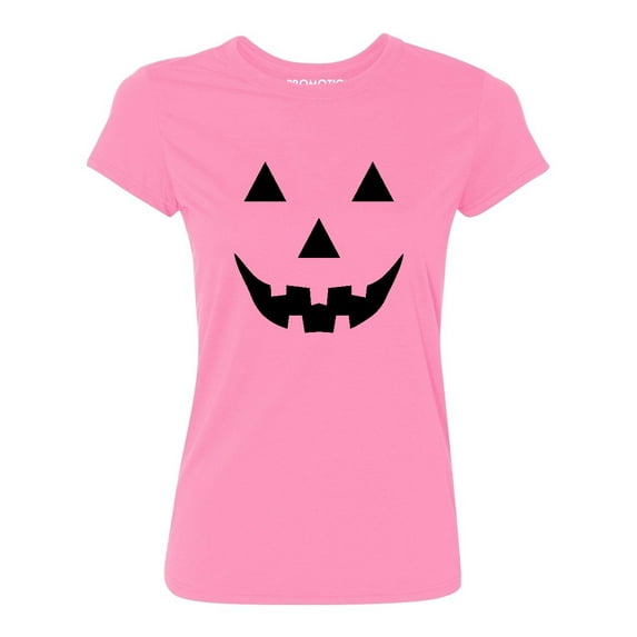 P&B Jack O Lantern Pumpkin Face Funny Halloween Women's T-shirt, L, Azalea Pink