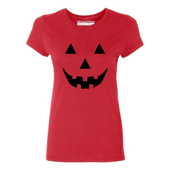 P&B Jack O Lantern Pumpkin Face Funny Halloween Women's T-shirt, L, Red