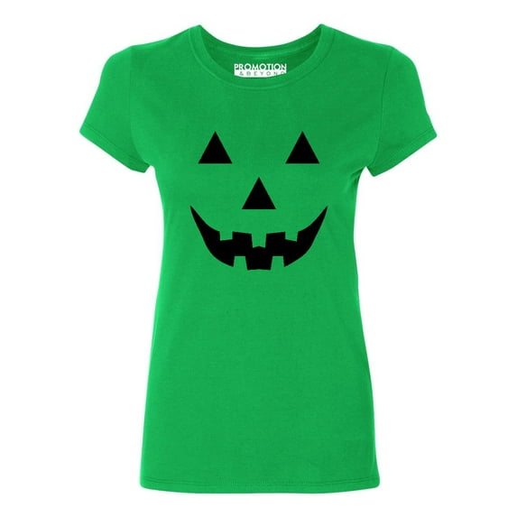P&B Jack O Lantern Pumpkin Face Funny Halloween Women's T-shirt, XL, Green