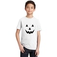 thumbnail image 1 of P&B Jack O Lantern Pumpkin Face Funny Halloween Youth T-shirt, Youth L, White, 1 of 2