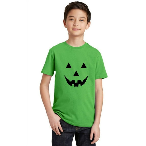 P&B Jack O Lantern Pumpkin Face Funny Halloween Youth T-shirt, Youth S, Green