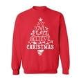 thumbnail image 1 of P&B Joy Love Peace Believe Christmas Tree Crewneck Sweatshirt, XL, Red, 1 of 2