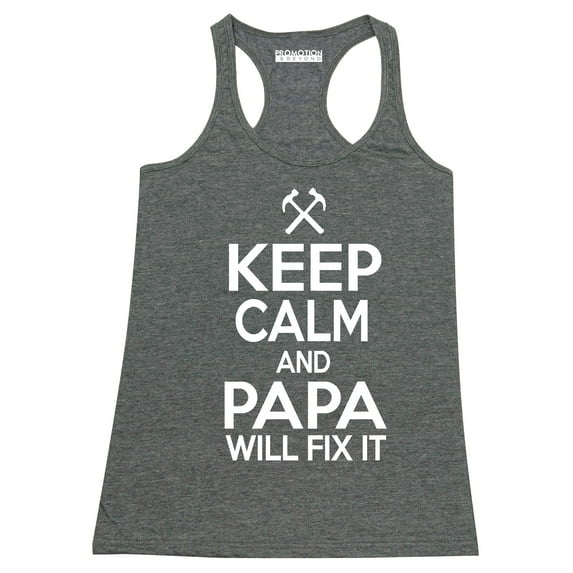 P&B KEEP CALM PAPA WILL FIX IT Women's Tank Top, Heather Charcoal, L