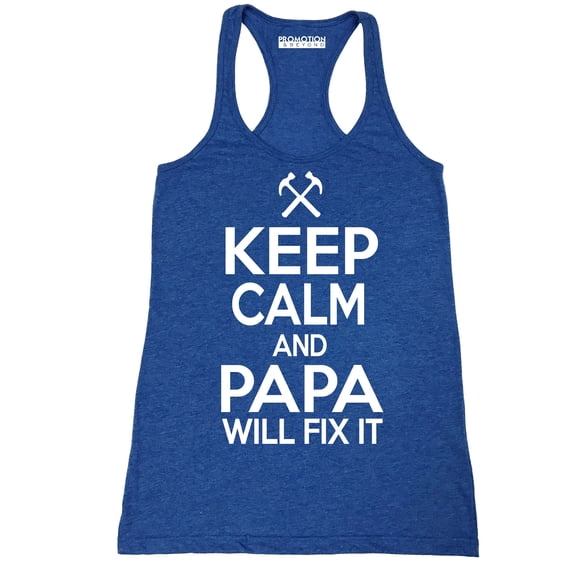 P&B KEEP CALM PAPA WILL FIX IT Women's Tank Top, Heather Royal, 2XL