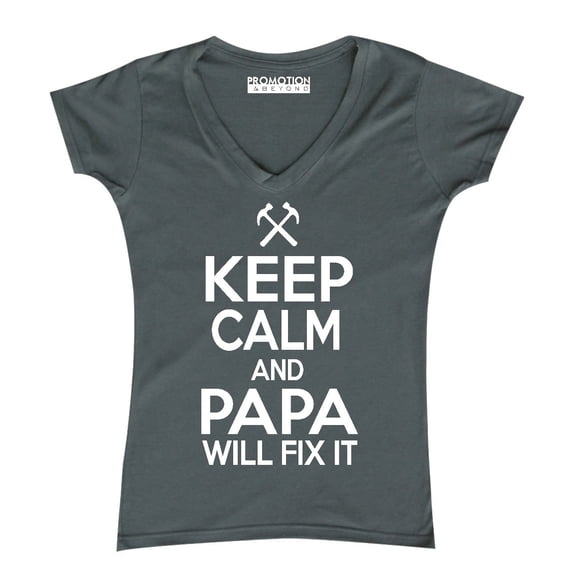 P&B KEEP CALM PAPA WILL FIX IT Women's V-neck, Charcoal, 2XL