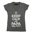 thumbnail image 1 of P&B KEEP CALM PAPA WILL FIX IT Women's V-neck, Heather Charcoal, L, 1 of 2