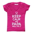 thumbnail image 1 of P&B KEEP CALM PAPA WILL FIX IT Women's V-neck, Pink, L, 1 of 2