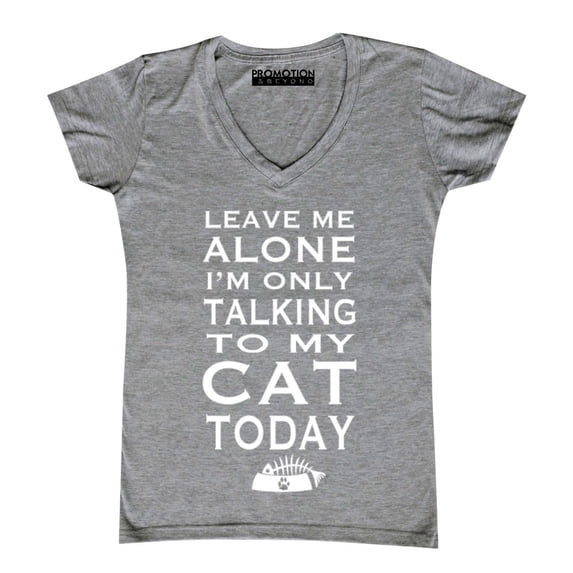 P&B Leave Me Alone Im Only Talking to My Cat Today Women's V-neck, Heather Gray, L