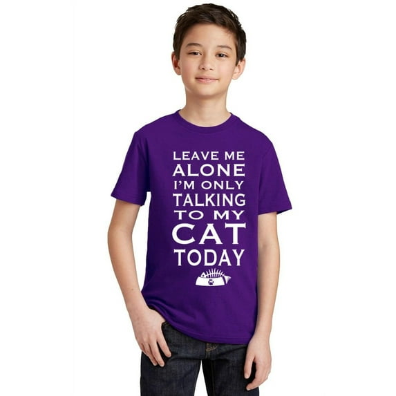 P&B Leave Me Alone Im Only Talking to My Cat Today Youth T-shirt, Purple, S