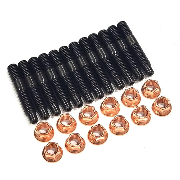 P&B M8x1.25-46mm Stud And Copper Coated Metal Flange Lock Nut 10mm Hex (Qty12)