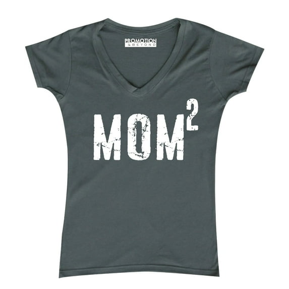 P&B Mom of 2, Mom Squared Women's V-neck, Charcoal, 2XL