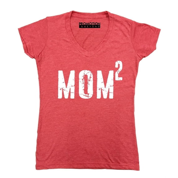 P&B Mom of 2, Mom Squared Women's V-neck, Heather Red, M