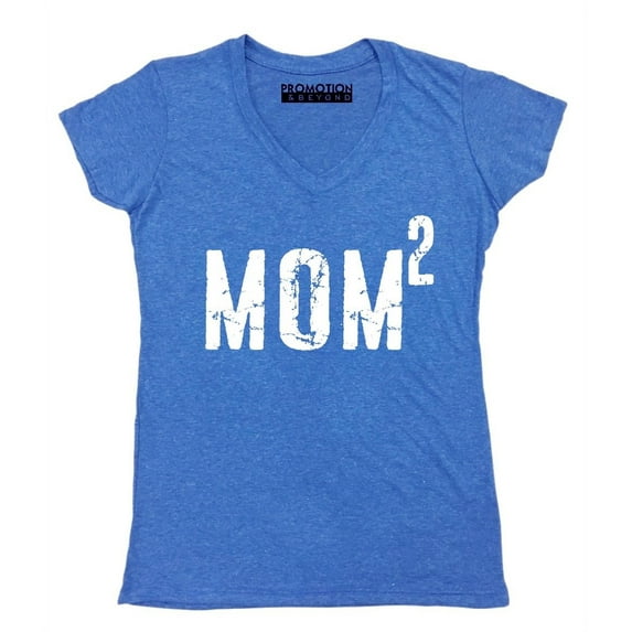 P&B Mom of 2, Mom Squared Women's V-neck, Heather Royal, S