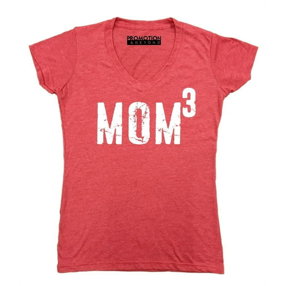 P&B Mom of 3, Mom Cubed Women's V-neck, Heather Red, 2XL