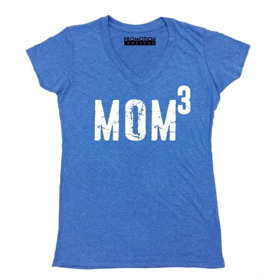 P&B Mom of 3, Mom Cubed Women's V-neck, Heather Royal, XL