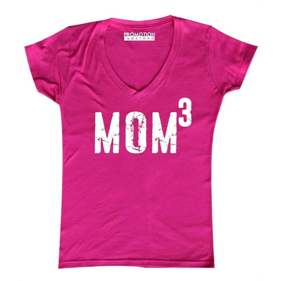 P&B Mom of 3, Mom Cubed Women's V-neck, Pink, M